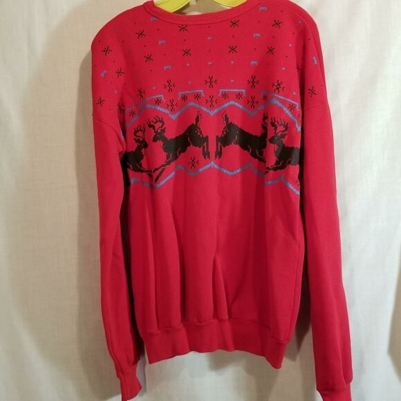 Vintage 80s Tultex Mens Christmas Reindeer Sweatshirt Red Crewneck Sweater - Picture 7 of 7